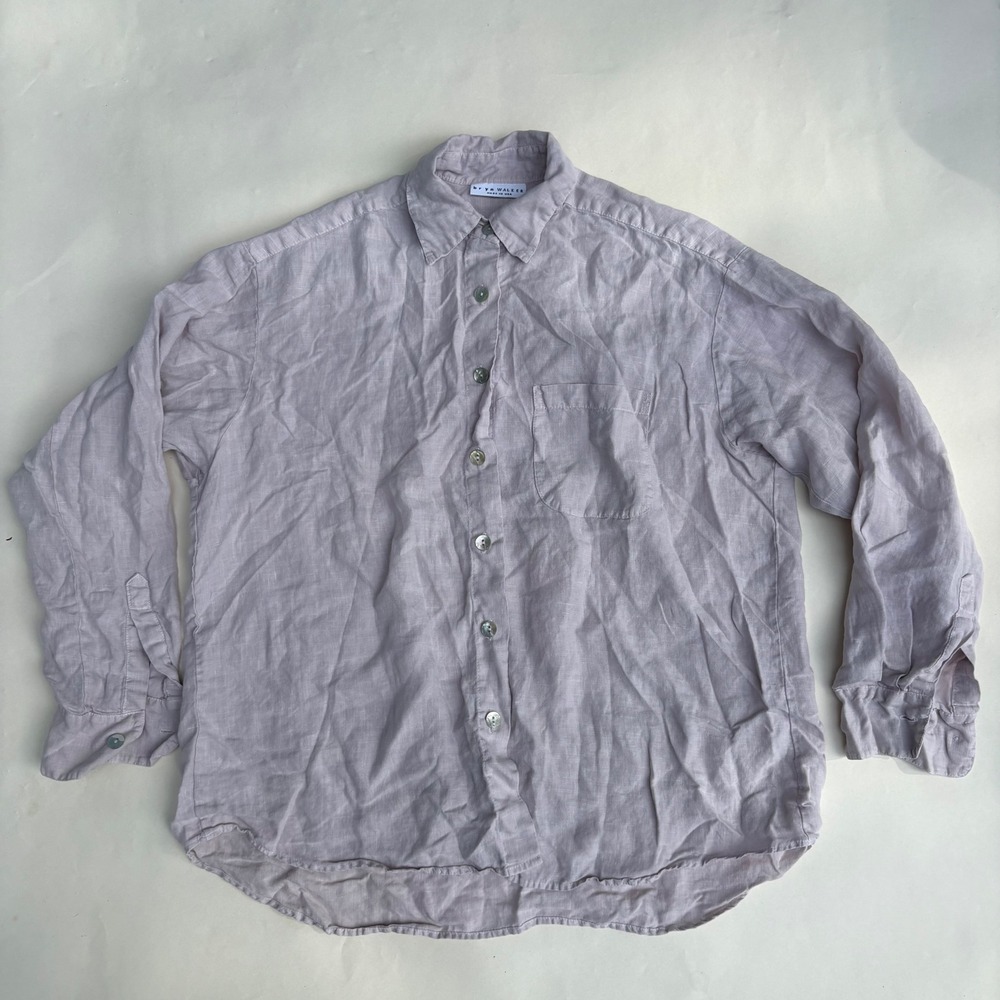 Bryn Walker Womens Large Linen Button Down Shirt Lavender Lagenlook Made in USA